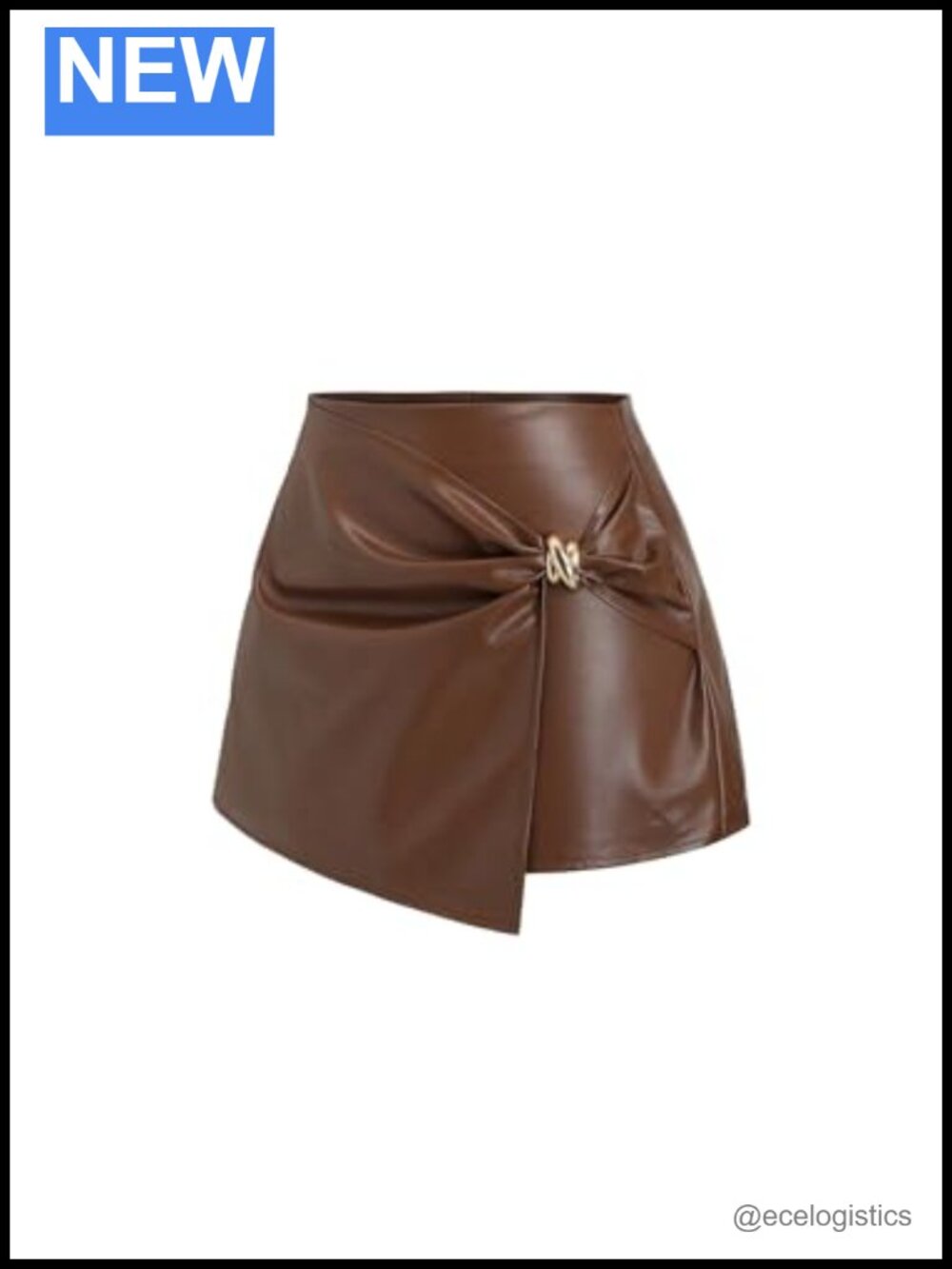 Faux Leather Wrap Mini Skirt Ruched High Waisted Business Casual